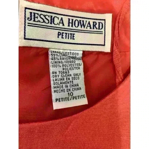 Vintage Jessica Howard Coral Linen BLend Shift Midi Dress 10 Petite Feminine - Picture 7 of 11